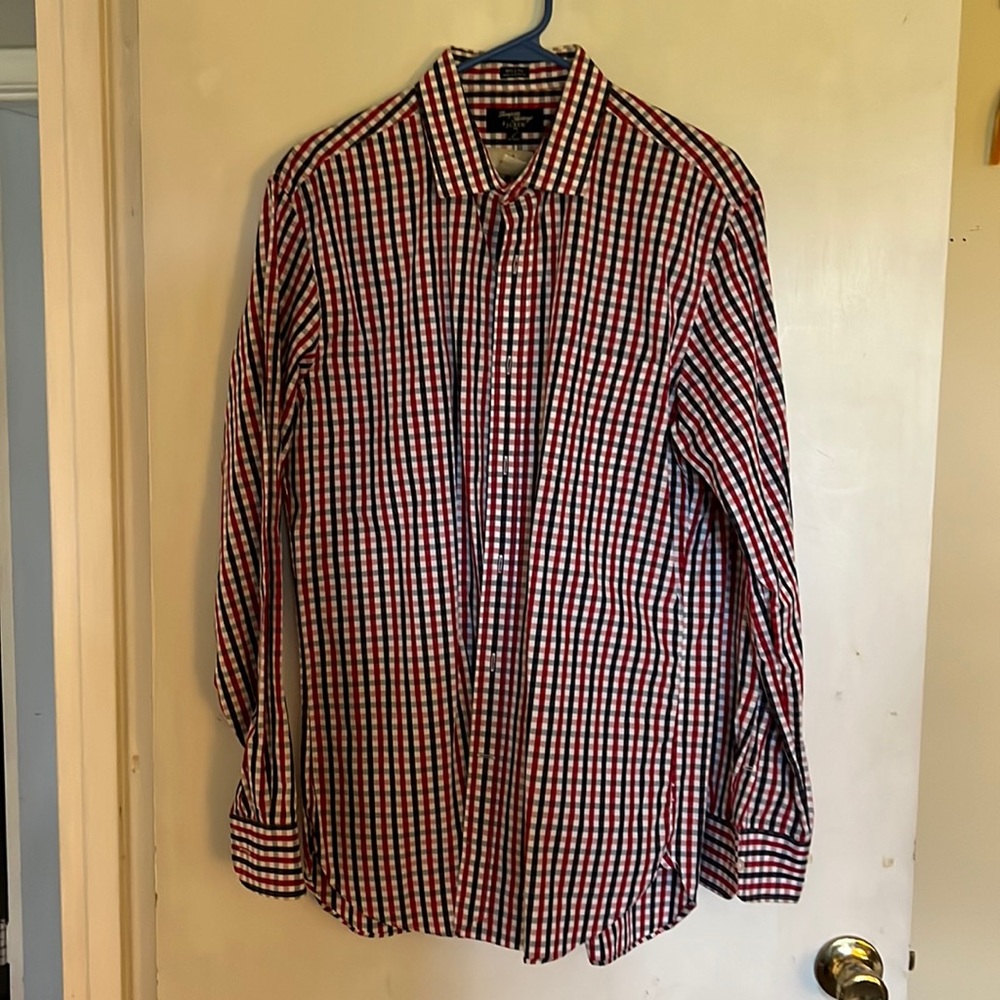 J Crew men’s long sleeve button down red/white/blue checker - 16 16 ½